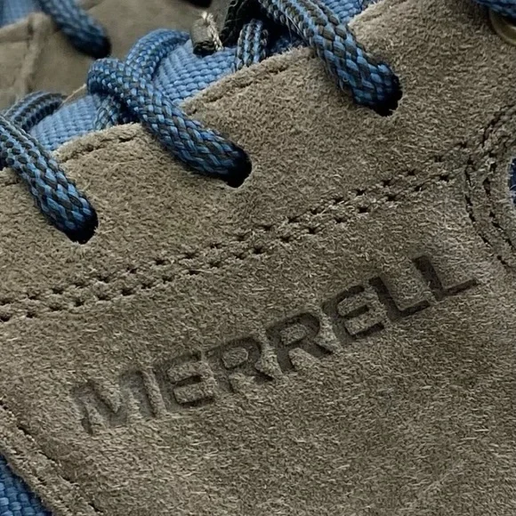 Merrell Womens Hiking Shoes Sz 7.5 Olive Green Blue Suede Low Top Vibram Outdoor - Picture 3 of 13